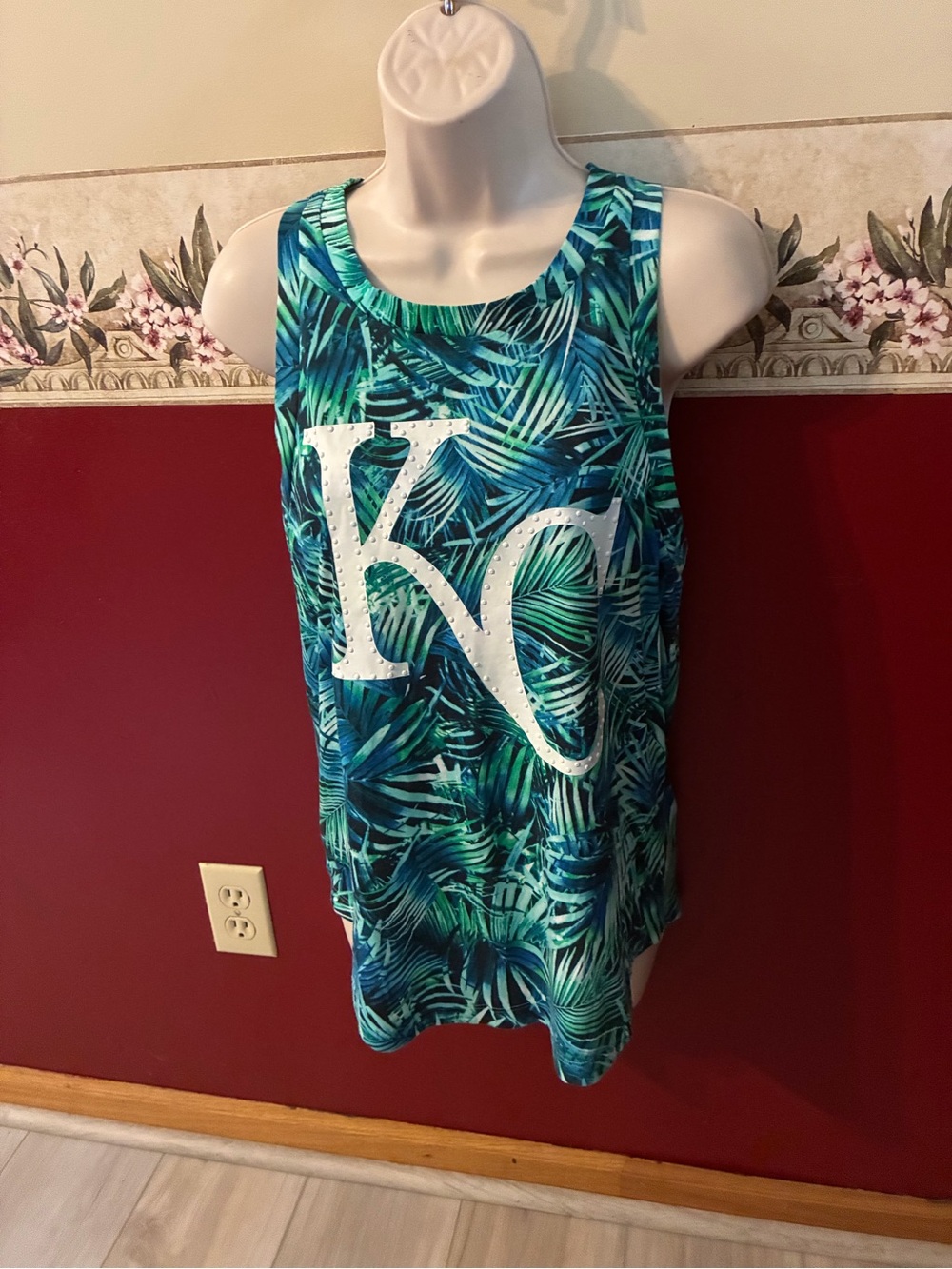 PINK Victoria's Secret Blue-Green Tropical KC Muscle Tank